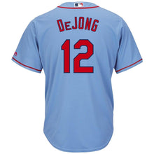 Load image into Gallery viewer, Paul DeJong St. Louis Cardinals Majestic Alternate Cool Base Player Jersey – Horizon Blue/White